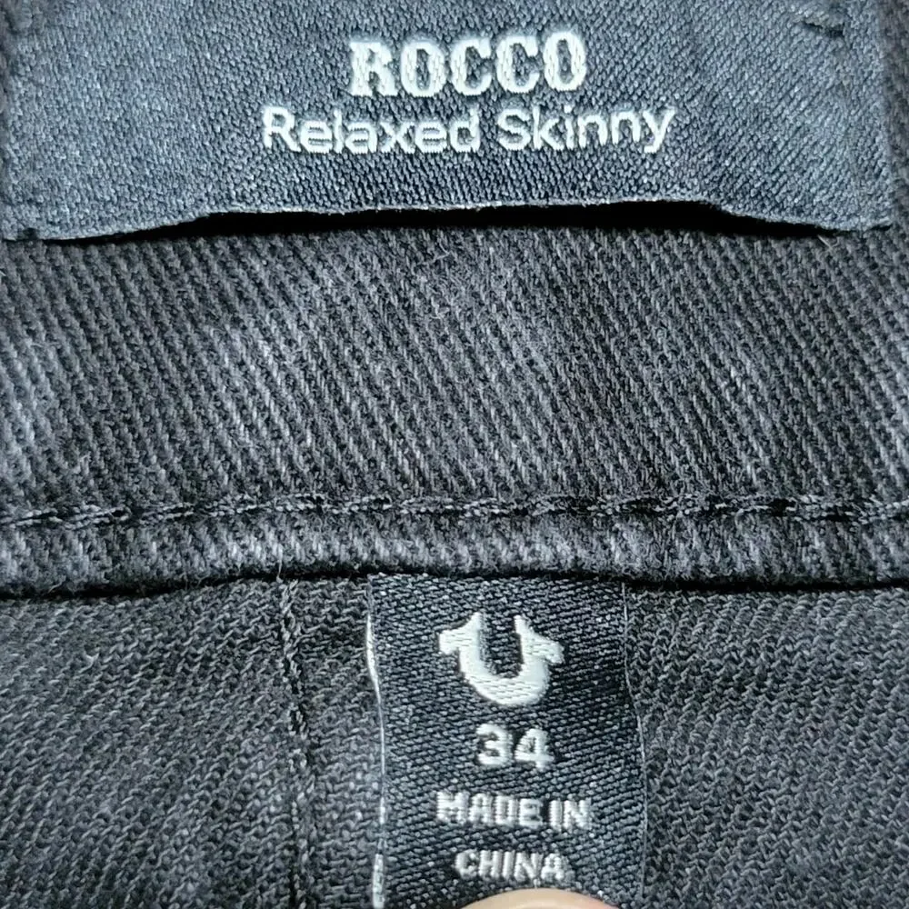 True Religion Rocco Relaxed Skinny Black Denim Jeans - Size 34